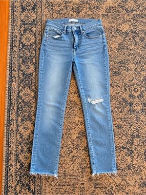 LOFT Light Blue Straight Leg Jeans with Raw Hem